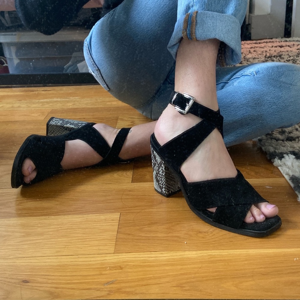 Sol Sana Black Suede Pump w/ snakeskin heel